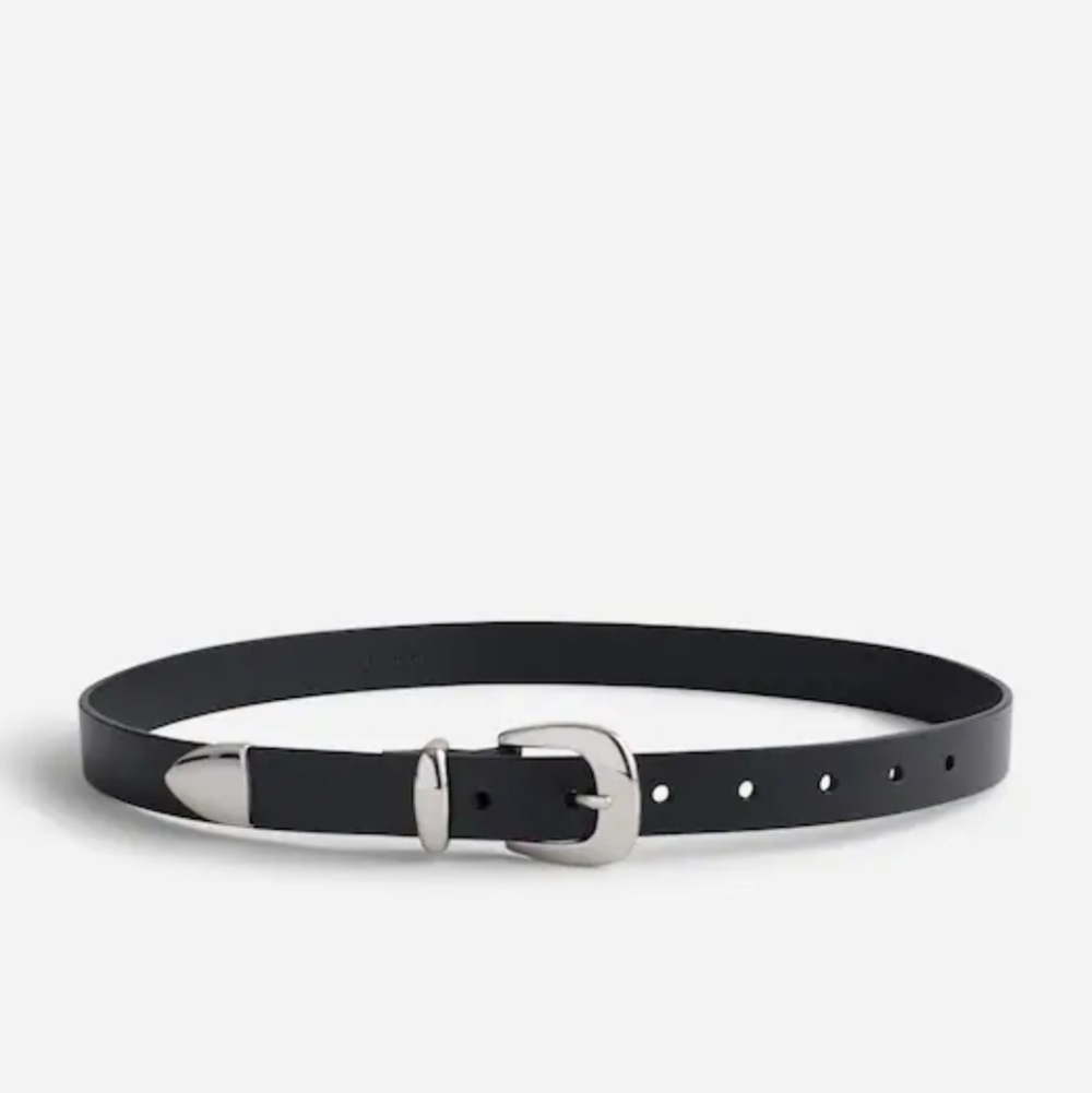 Madewell Skinny Western Leather Belt - True Black, Silver